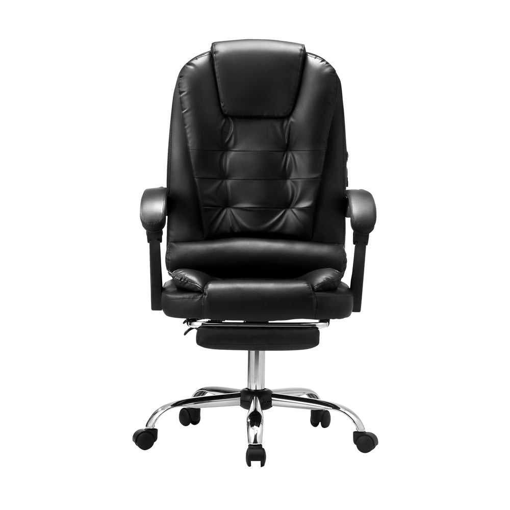 Oikiture Massage Office Chair PU Leather with Footrest Black-Massage Office Chairss-PEROZ Accessories