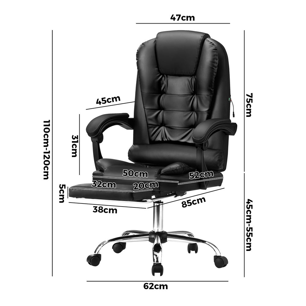 Oikiture Massage Office Chair PU Leather with Footrest Black-Massage Office Chairss-PEROZ Accessories