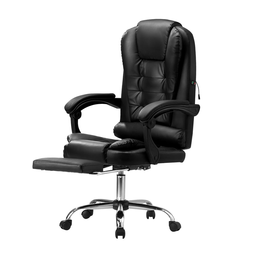 Oikiture Massage Office Chair PU Leather with Footrest Black-Massage Office Chairss-PEROZ Accessories