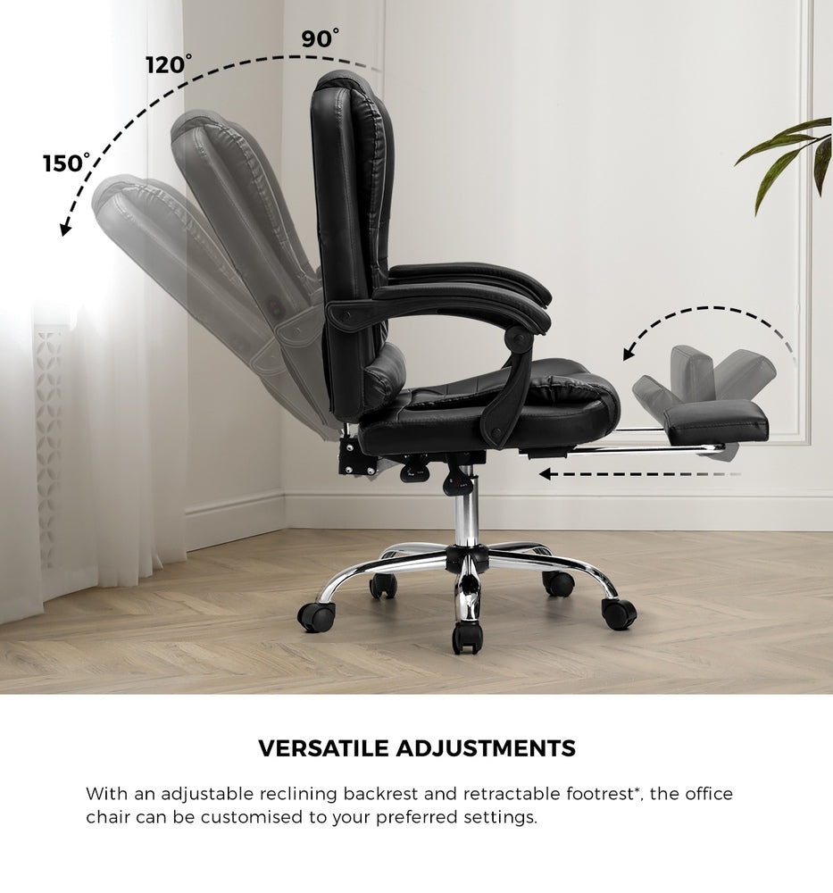 Oikiture Massage Office Chair PU Leather with Footrest Black-Massage Office Chairss-PEROZ Accessories