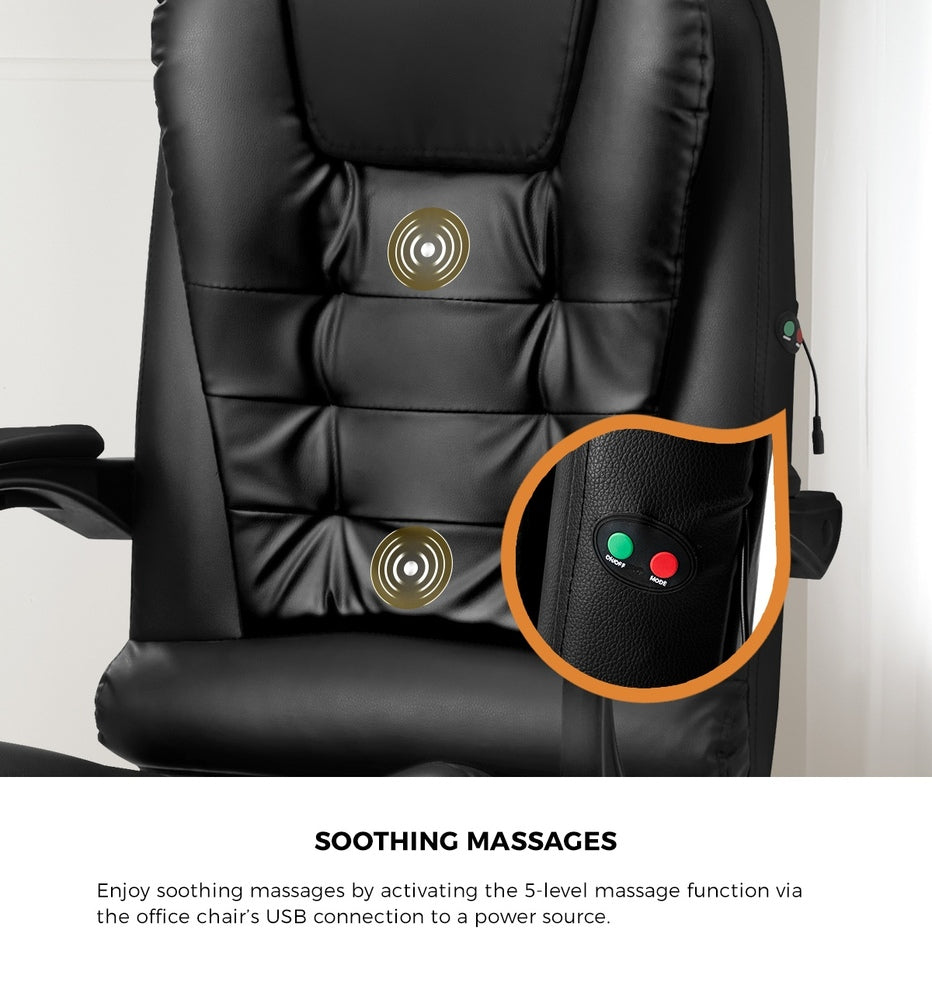 Oikiture Massage Office Chair PU Leather with Footrest Black-Massage Office Chairss-PEROZ Accessories