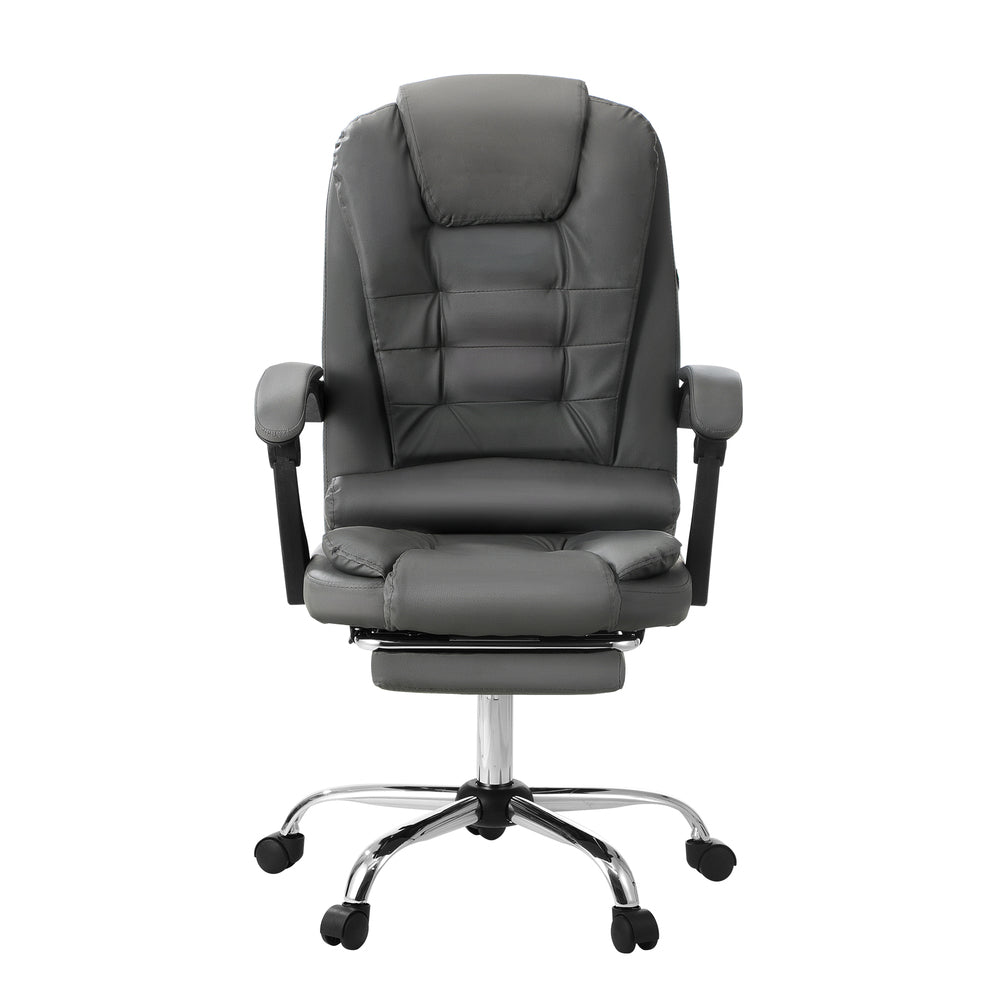 Oikiture Massage Office Chair PU Leather with Footrest Grey-Massage Office Chairss-PEROZ Accessories