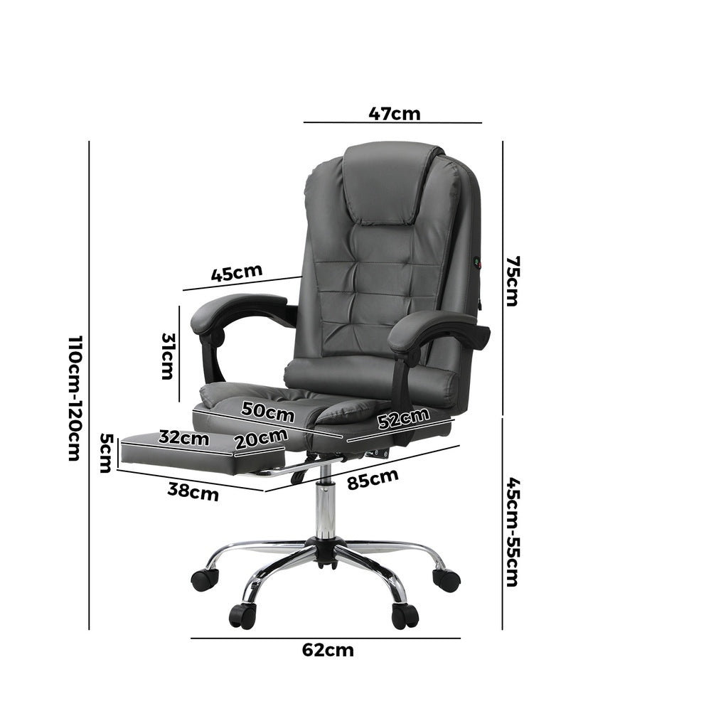 Oikiture Massage Office Chair PU Leather with Footrest Grey-Massage Office Chairss-PEROZ Accessories
