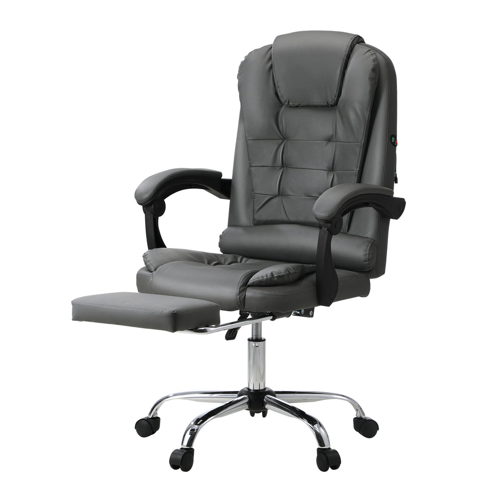 Oikiture Massage Office Chair PU Leather with Footrest Grey-Massage Office Chairss-PEROZ Accessories