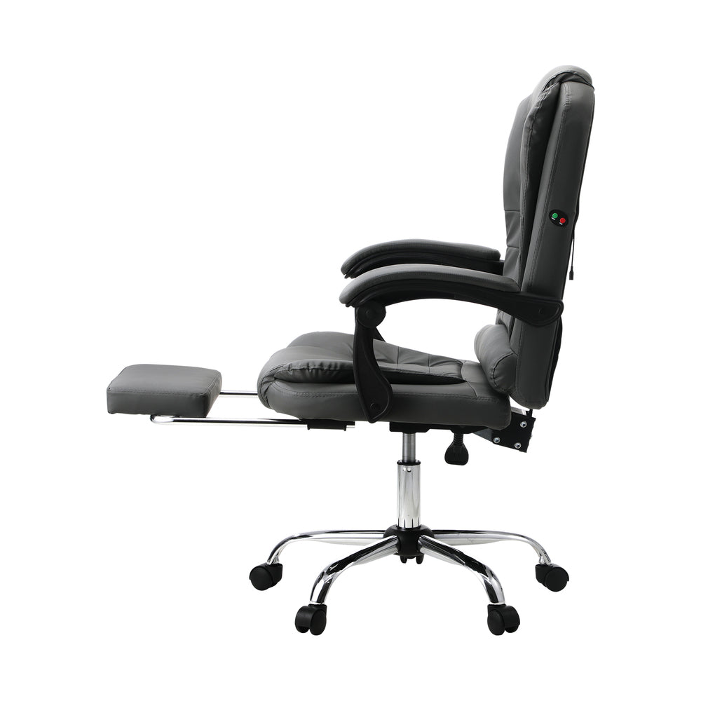 Oikiture Massage Office Chair PU Leather with Footrest Grey-Massage Office Chairss-PEROZ Accessories