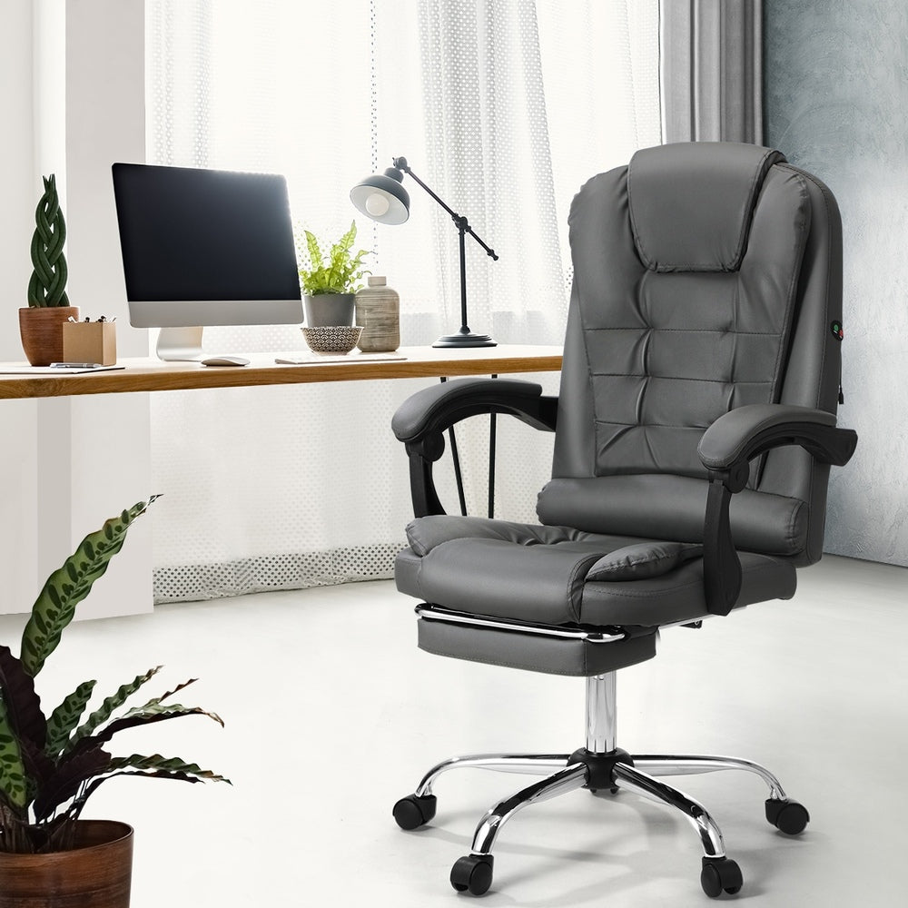 Oikiture Massage Office Chair PU Leather with Footrest Grey-Massage Office Chairss-PEROZ Accessories