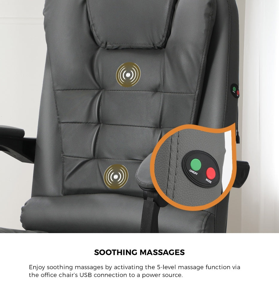 Oikiture Massage Office Chair PU Leather with Footrest Grey-Massage Office Chairss-PEROZ Accessories