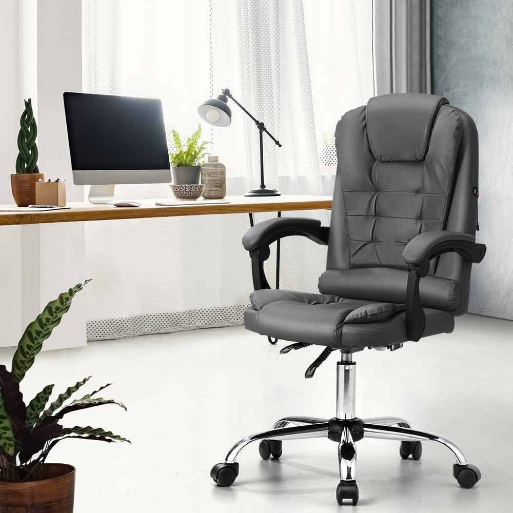 Oikiture Massage Office Chair Racing Chairs PU Leather Grey-Massage Office Chairss-PEROZ Accessories