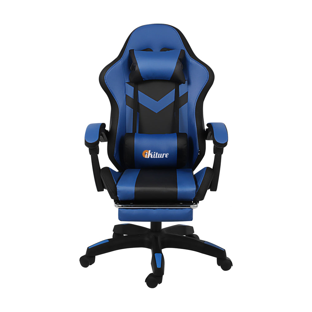 Oikiture Racing Gaming Chair 7 RGB LED 8 Points Massage Black&Blue-Racing Gaming Chairs-PEROZ Accessories