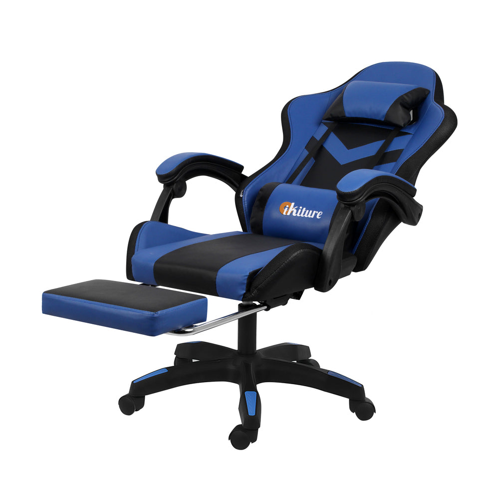 Oikiture Racing Gaming Chair 7 RGB LED 8 Points Massage Black&Blue-Racing Gaming Chairs-PEROZ Accessories