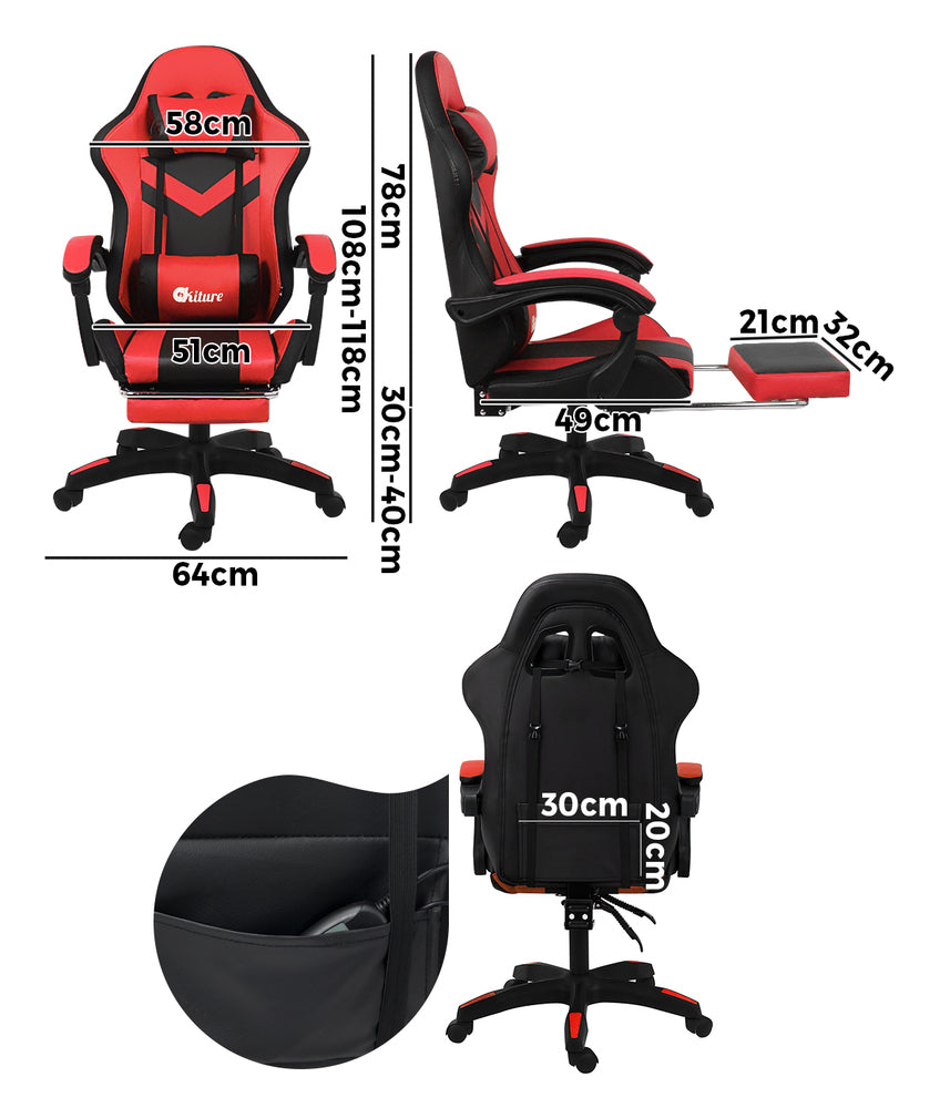 Oikiture Racing Gaming Chair 7 RGB LED 8 Points Massage Black&Red-Racing Gaming Chairs-PEROZ Accessories