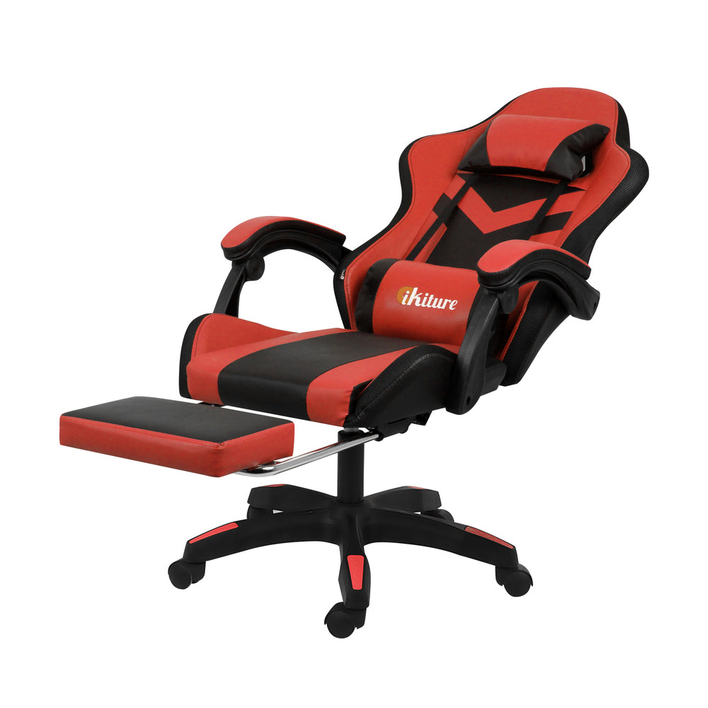 Oikiture Racing Gaming Chair 7 RGB LED 8 Points Massage Black&Red-Racing Gaming Chairs-PEROZ Accessories