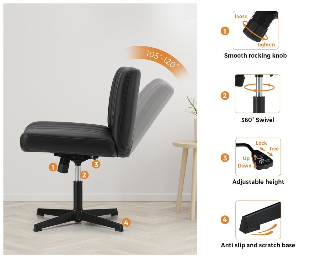 Oikiture Mid Back Armless Office Chair PU Leather Black-Office Chairs-PEROZ Accessories