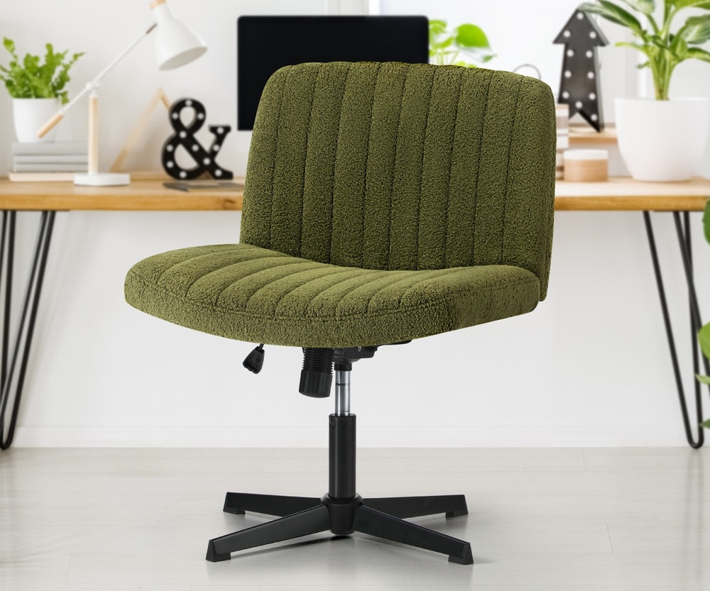Oikiture Mid Back Armless Office Chair Wide Seat Sherpa Green-Office Chair-PEROZ Accessories
