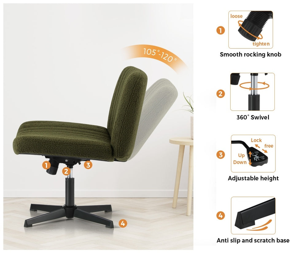 Oikiture Mid Back Armless Office Chair Wide Seat Sherpa Green-Office Chair-PEROZ Accessories