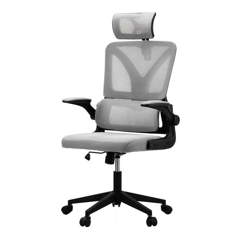 Oikiture Mesh Office Chair Adjustable Lumbar Support D-Shape BK & GY-Office Chair-PEROZ Accessories