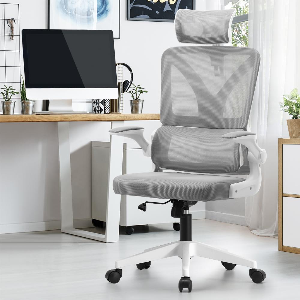 Oikiture Mesh Office Chair D-Shape Back Support White-Office Chairs-PEROZ Accessories