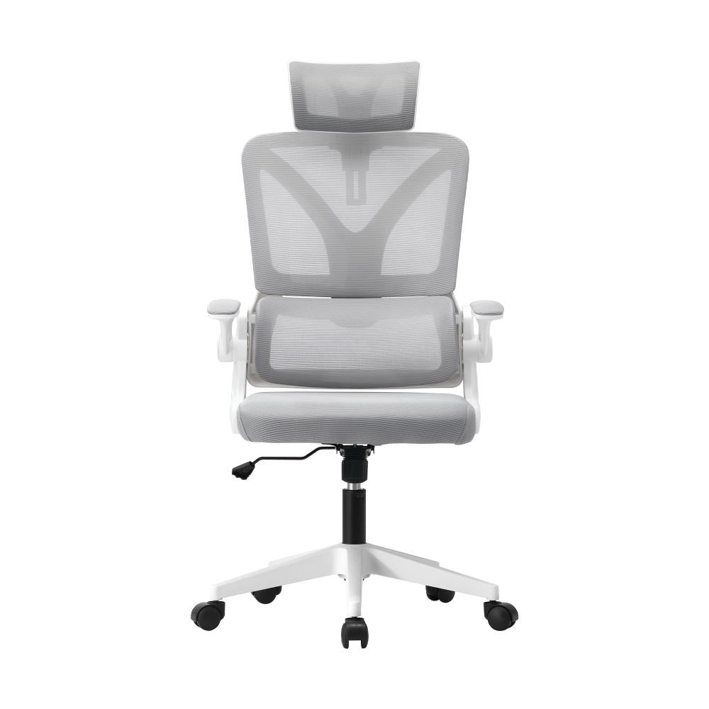 Oikiture Mesh Office Chair D-Shape Back Support White-Office Chairs-PEROZ Accessories