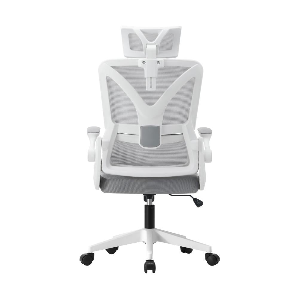 Oikiture Mesh Office Chair D-Shape Back Support White-Office Chairs-PEROZ Accessories