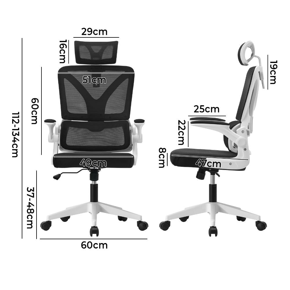 Oikiture Mesh Office Chair D-Shape Back Support White&Black-Office Chairs-PEROZ Accessories