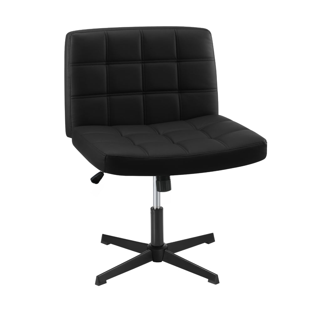 Oikiture Mid Back Office Chair Wide Seat Leather Black No Wheels-Office Chair-PEROZ Accessories