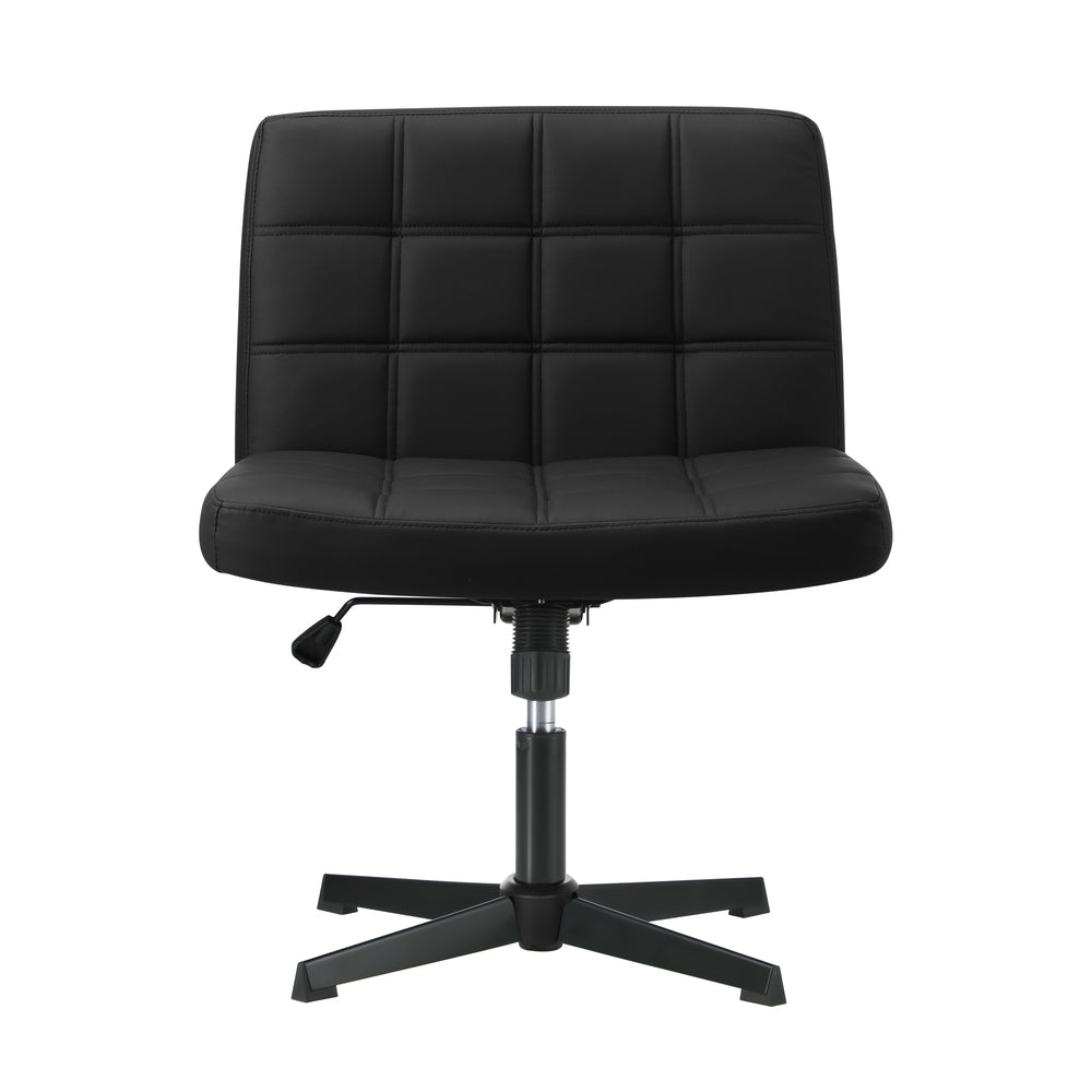 Oikiture Mid Back Office Chair Wide Seat Leather Black No Wheels-Office Chair-PEROZ Accessories