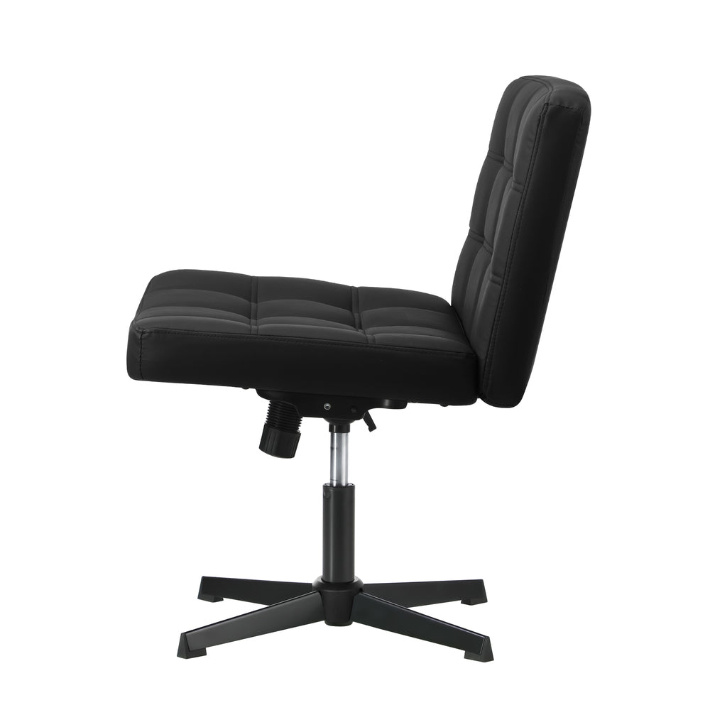 Oikiture Mid Back Office Chair Wide Seat Leather Black No Wheels-Office Chair-PEROZ Accessories