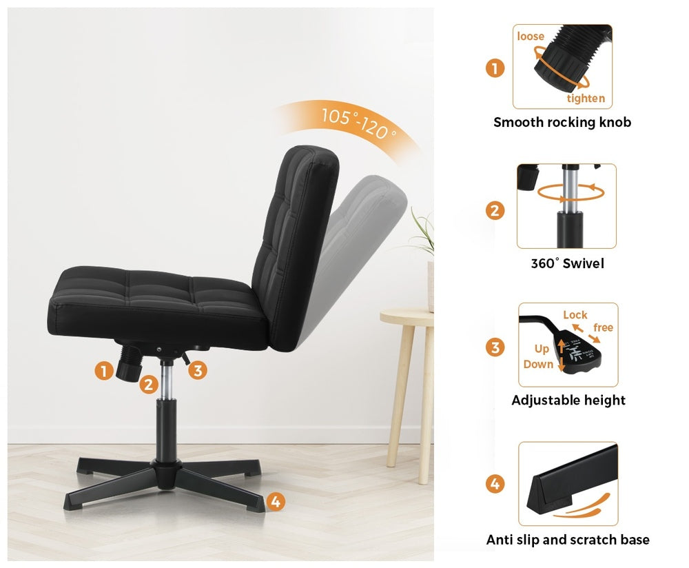 Oikiture Mid Back Office Chair Wide Seat Leather Black No Wheels-Office Chair-PEROZ Accessories