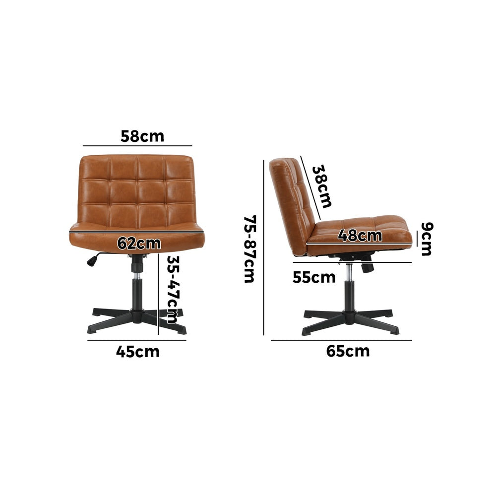 Oikiture Mid Back Office Chair Wide Seat Leather Brown No Wheels-Office Chair-PEROZ Accessories