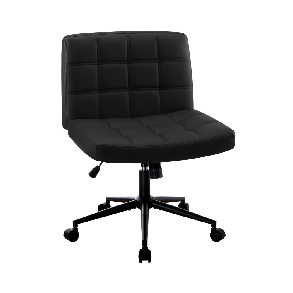 Oikiture Mid Back Office Chair Wide Seat PU Leather Black w/Wheels-Office Chair-PEROZ Accessories