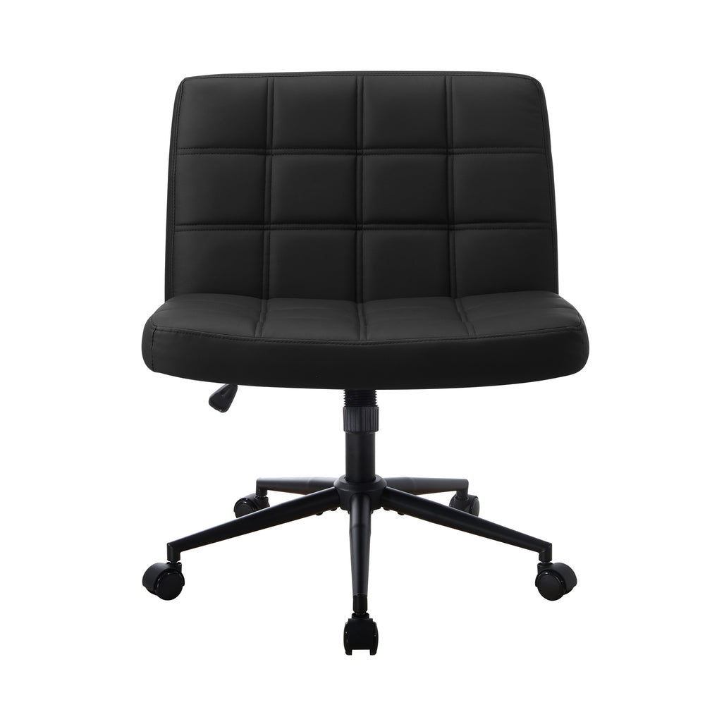 Oikiture Mid Back Office Chair Wide Seat PU Leather Black w/Wheels-Office Chair-PEROZ Accessories