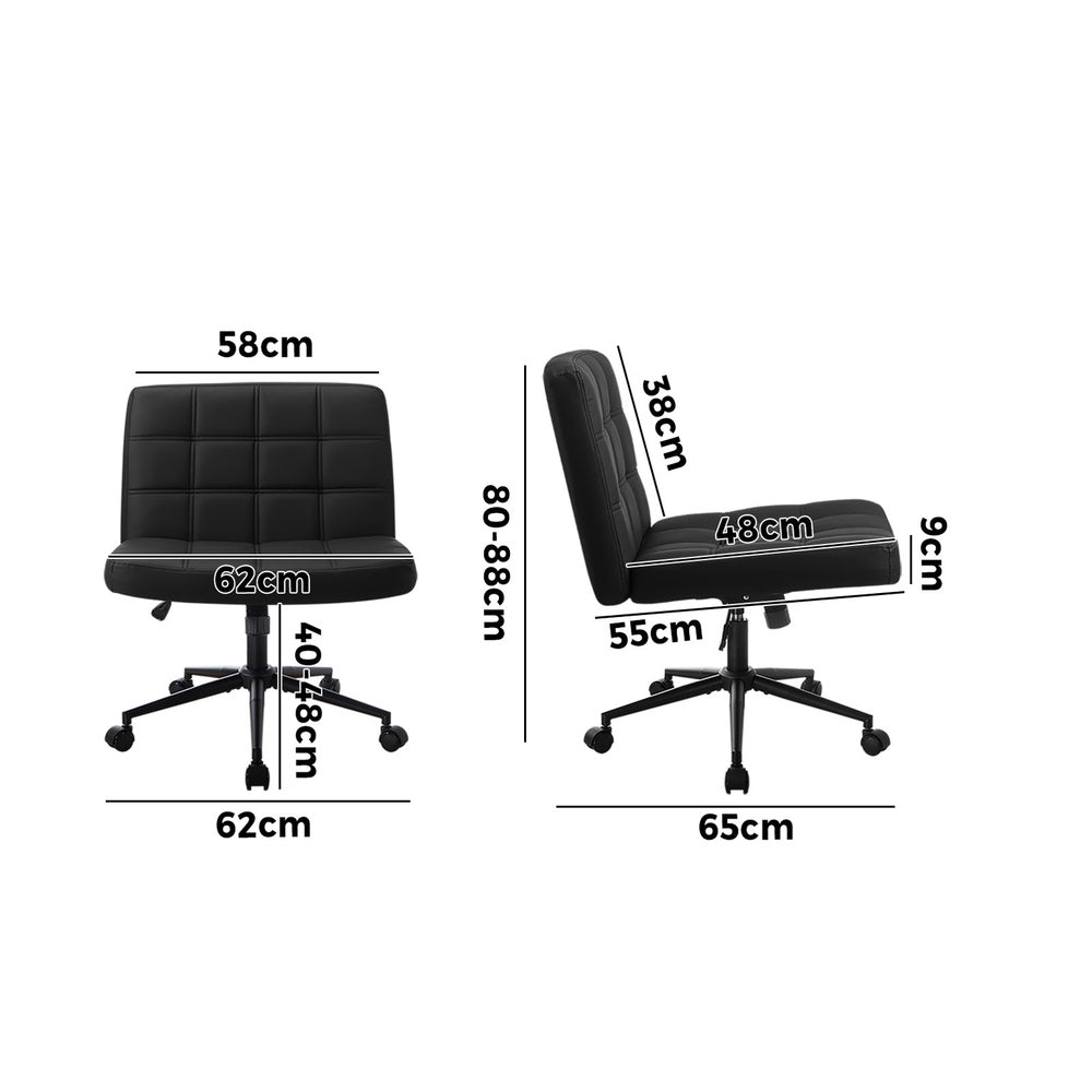 Oikiture Mid Back Office Chair Wide Seat PU Leather Black w/Wheels-Office Chair-PEROZ Accessories
