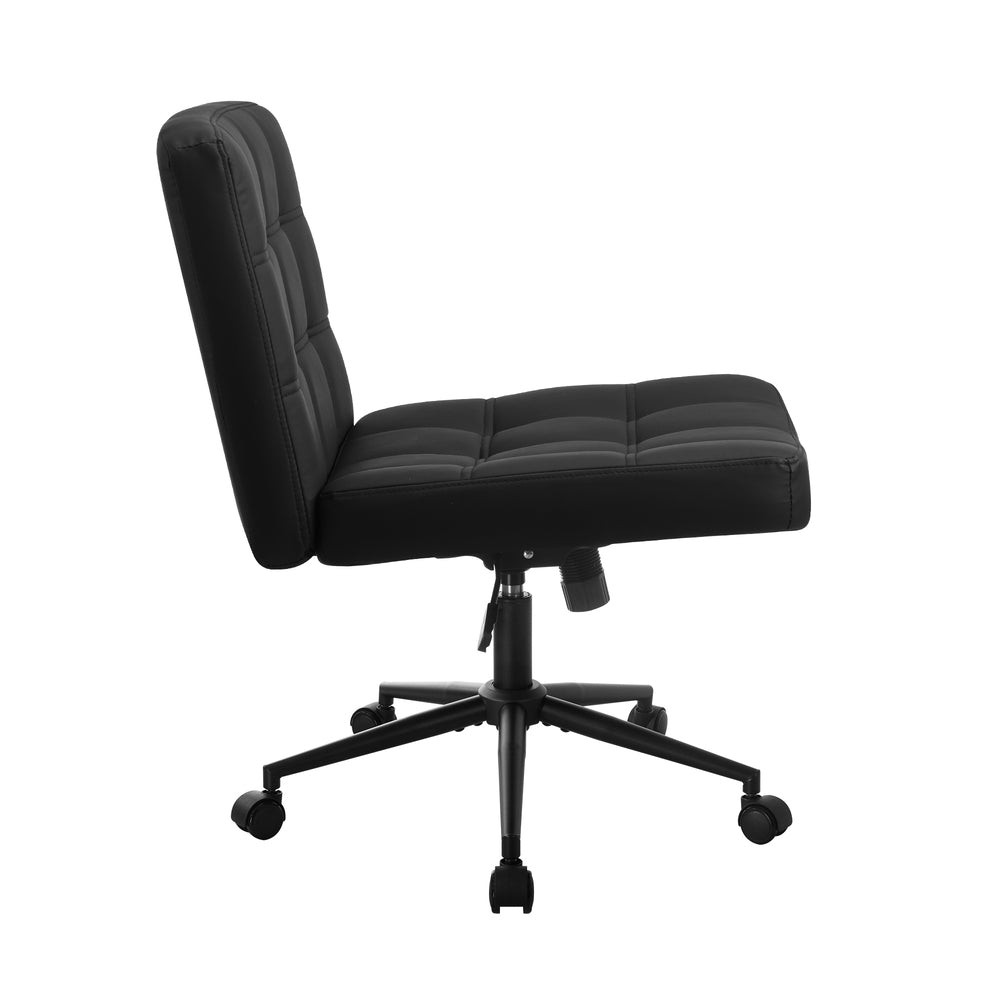 Oikiture Mid Back Office Chair Wide Seat PU Leather Black w/Wheels-Office Chair-PEROZ Accessories