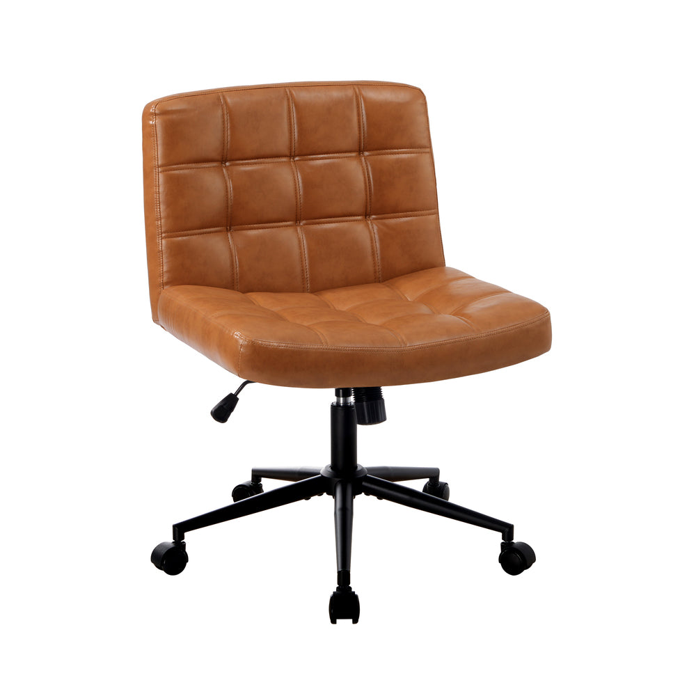 Oikiture Mid Back Office Chair Wide Seat PU Leather Brown w/Wheels-Office Chair-PEROZ Accessories
