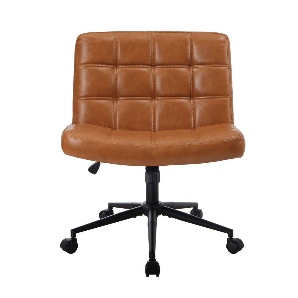 Oikiture Mid Back Office Chair Wide Seat PU Leather Brown w/Wheels-Office Chair-PEROZ Accessories