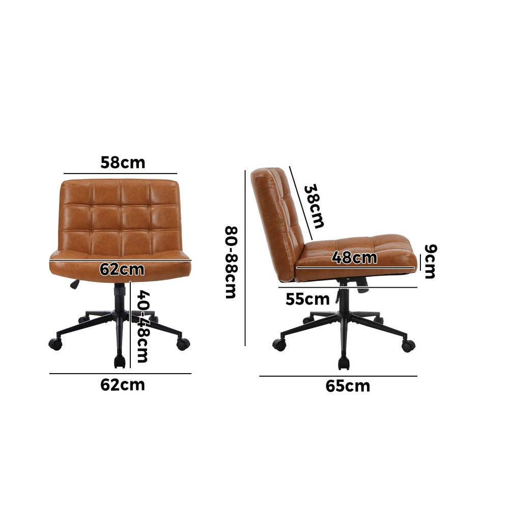 Oikiture Mid Back Office Chair Wide Seat PU Leather Brown w/Wheels-Office Chair-PEROZ Accessories