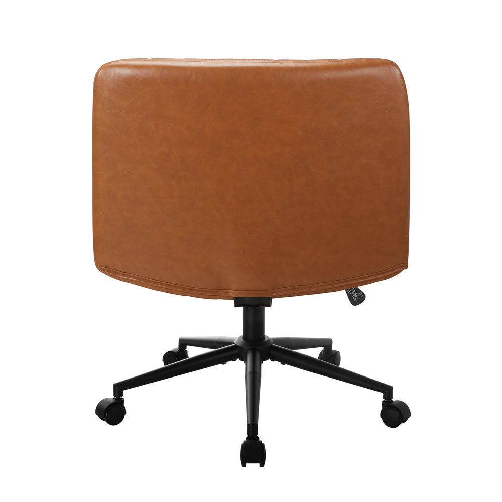 Oikiture Mid Back Office Chair Wide Seat PU Leather Brown w/Wheels-Office Chair-PEROZ Accessories
