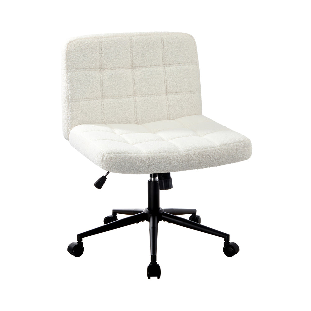 Oikiture Office Chair Wide Seat Boucle White with Wheels-Office Chair-PEROZ Accessories