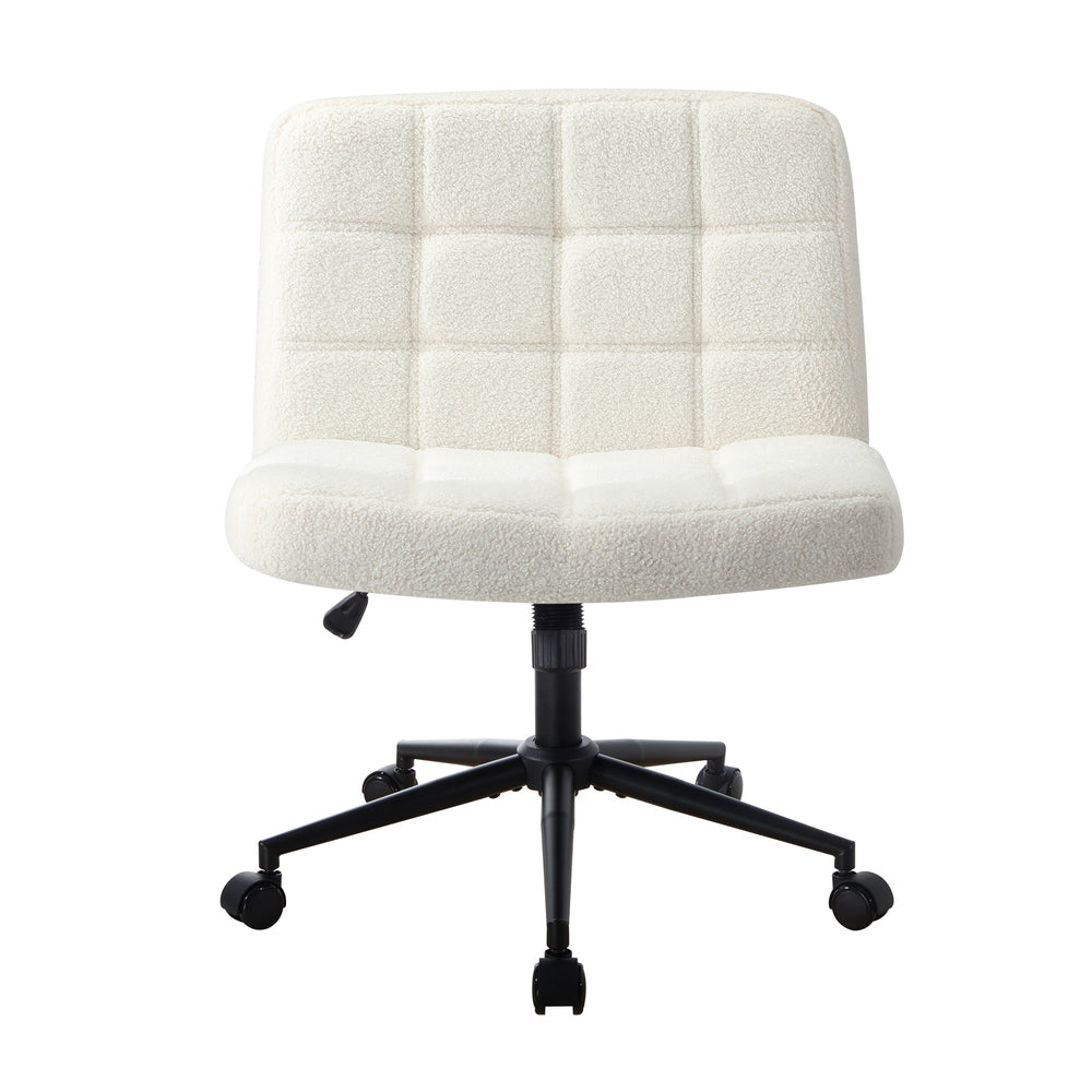 Oikiture Office Chair Wide Seat Boucle White with Wheels-Office Chair-PEROZ Accessories