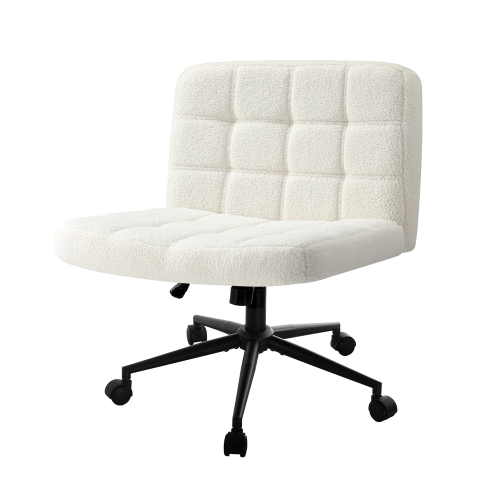 Oikiture Office Chair Wide Seat Boucle White with Wheels-Office Chair-PEROZ Accessories