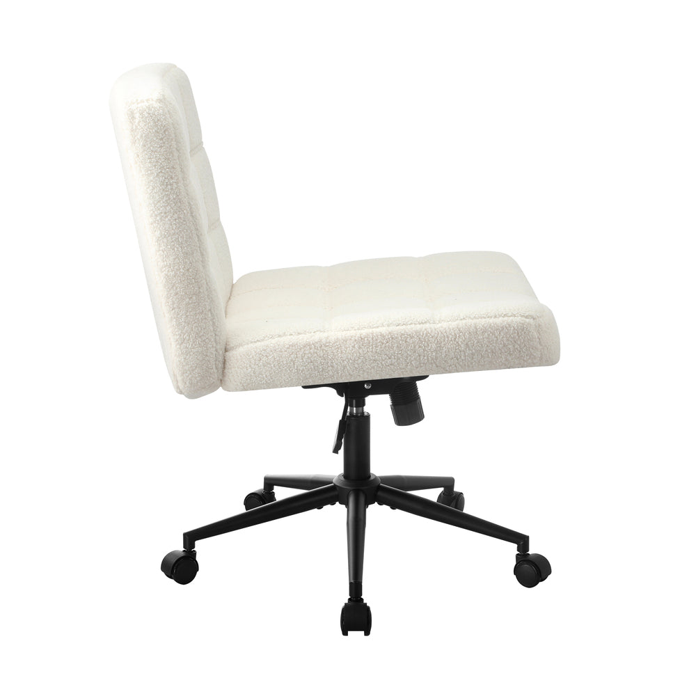 Oikiture Office Chair Wide Seat Boucle White with Wheels-Office Chair-PEROZ Accessories