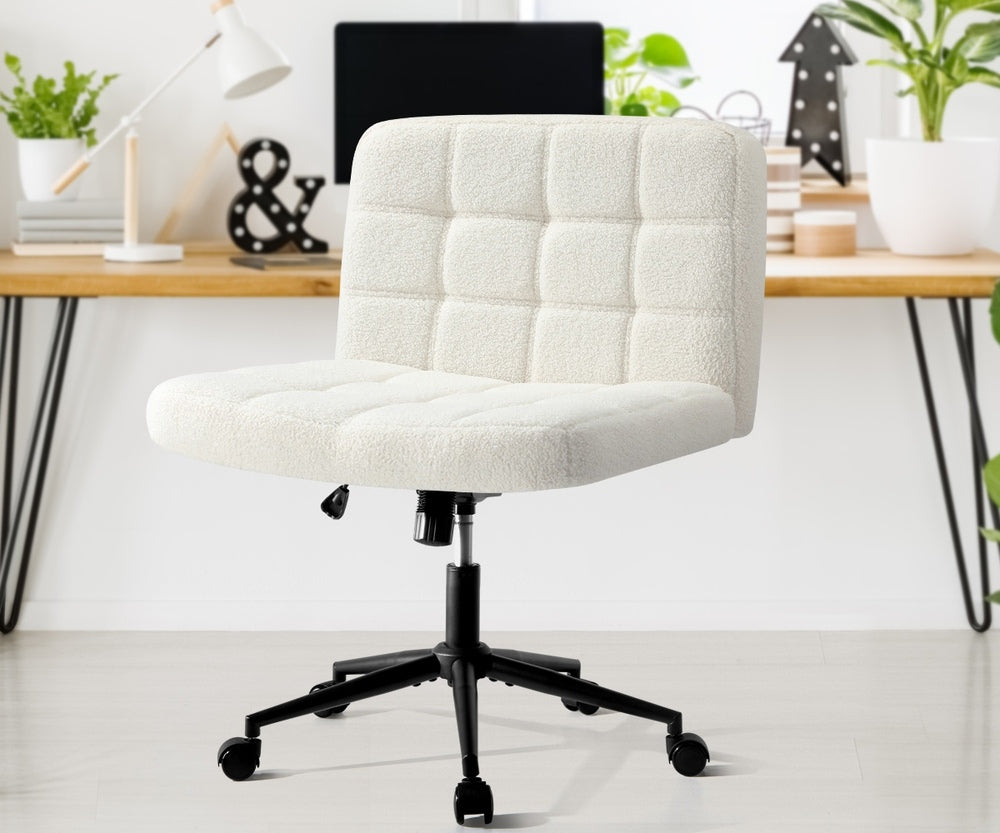 Oikiture Office Chair Wide Seat Boucle White with Wheels-Office Chair-PEROZ Accessories