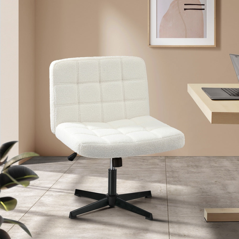 Oikiture Mid Back Office Chair Wide Seat Boucle White No Wheels-Office Chair-PEROZ Accessories