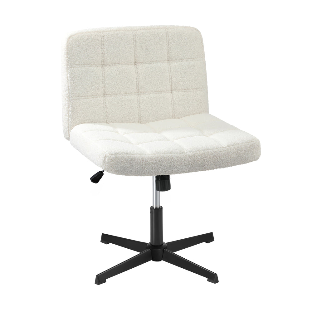 Oikiture Mid Back Office Chair Wide Seat Boucle White No Wheels-Office Chair-PEROZ Accessories