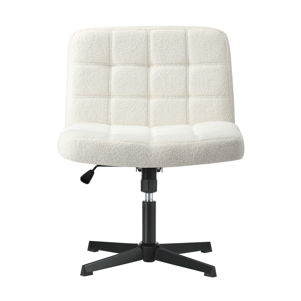 Oikiture Mid Back Office Chair Wide Seat Boucle White No Wheels-Office Chair-PEROZ Accessories