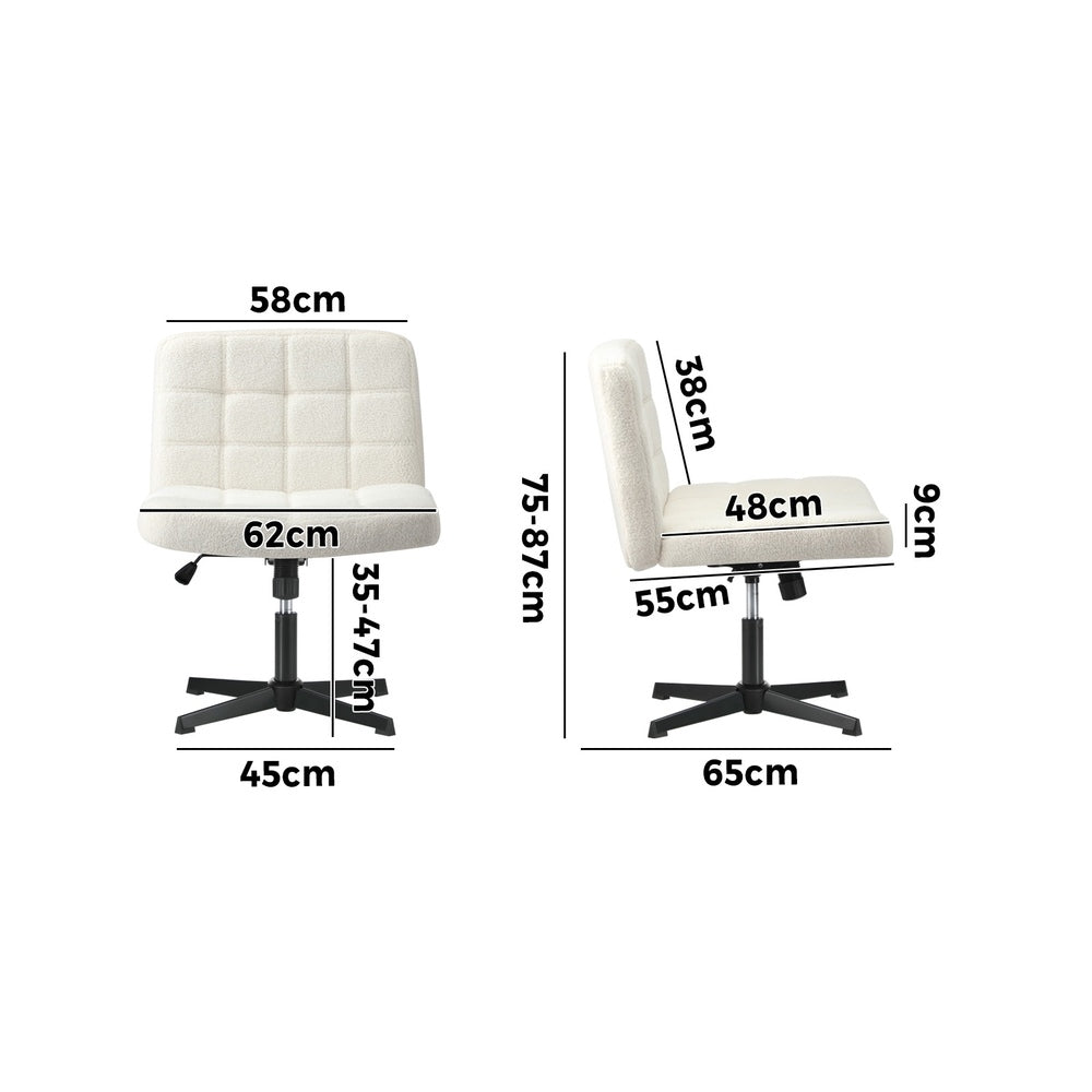 Oikiture Mid Back Office Chair Wide Seat Boucle White No Wheels-Office Chair-PEROZ Accessories