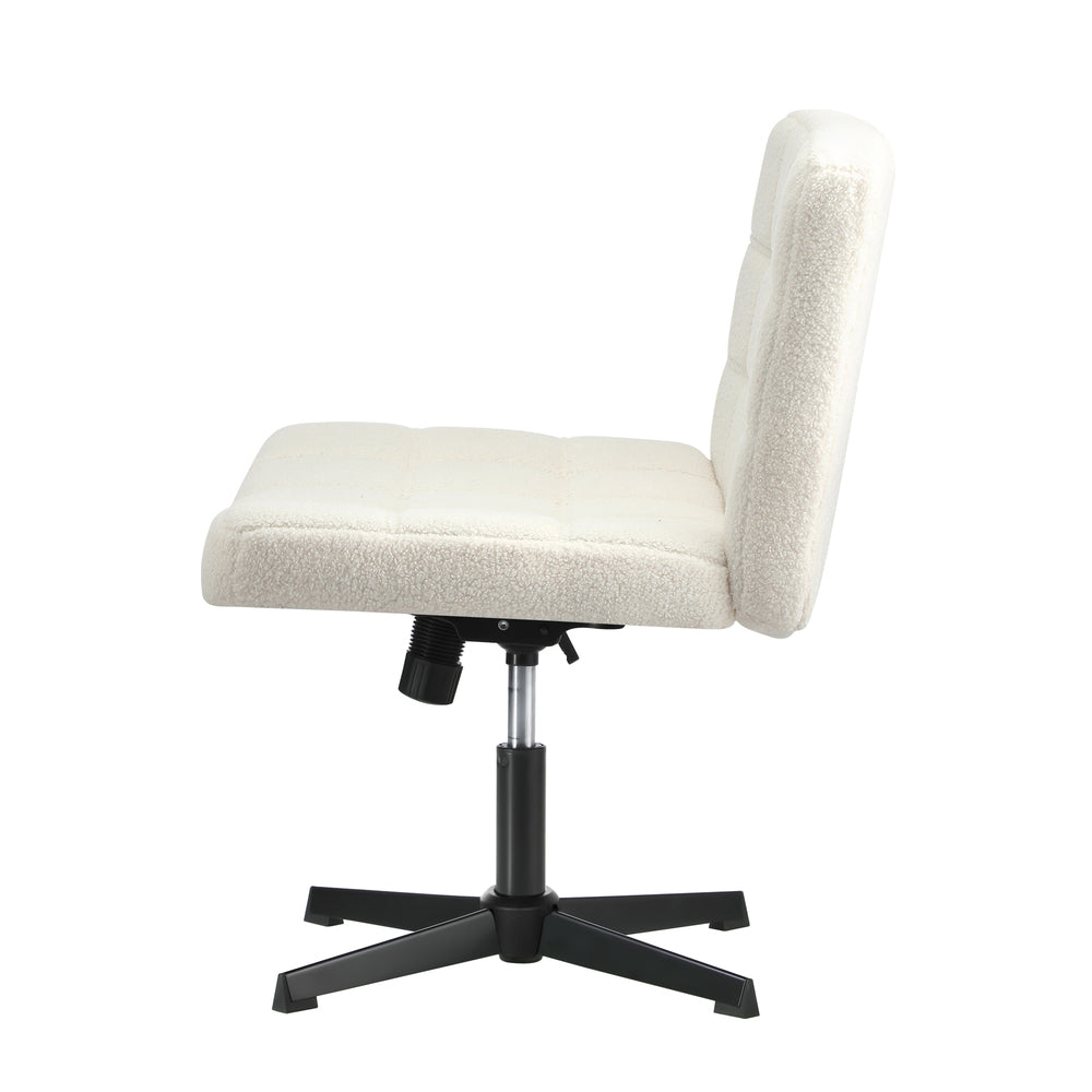 Oikiture Mid Back Office Chair Wide Seat Boucle White No Wheels-Office Chair-PEROZ Accessories