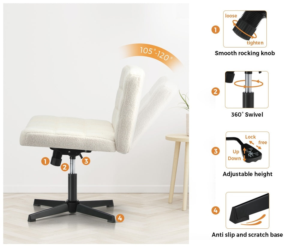 Oikiture Mid Back Office Chair Wide Seat Boucle White No Wheels-Office Chair-PEROZ Accessories