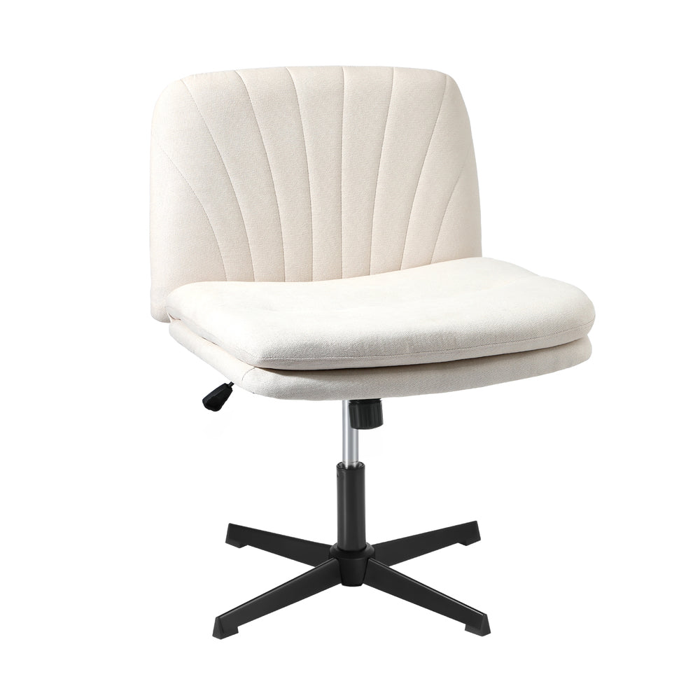 Oikiture Office Chair Wide Seat Linen Beige No Wheels-Office Chair-PEROZ Accessories