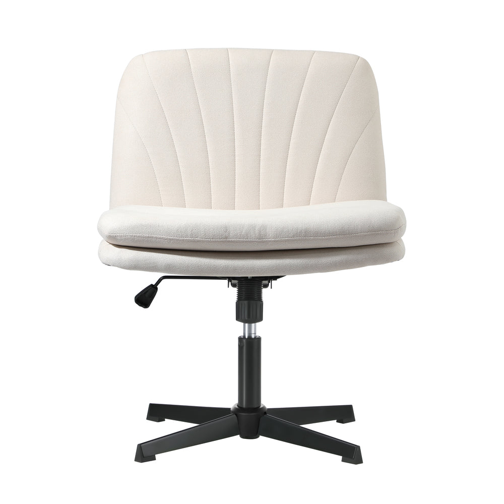 Oikiture Office Chair Wide Seat Linen Beige No Wheels-Office Chair-PEROZ Accessories
